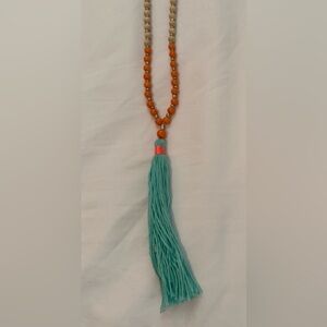 Orange and Turquoise Beaded Necklace with Tassel